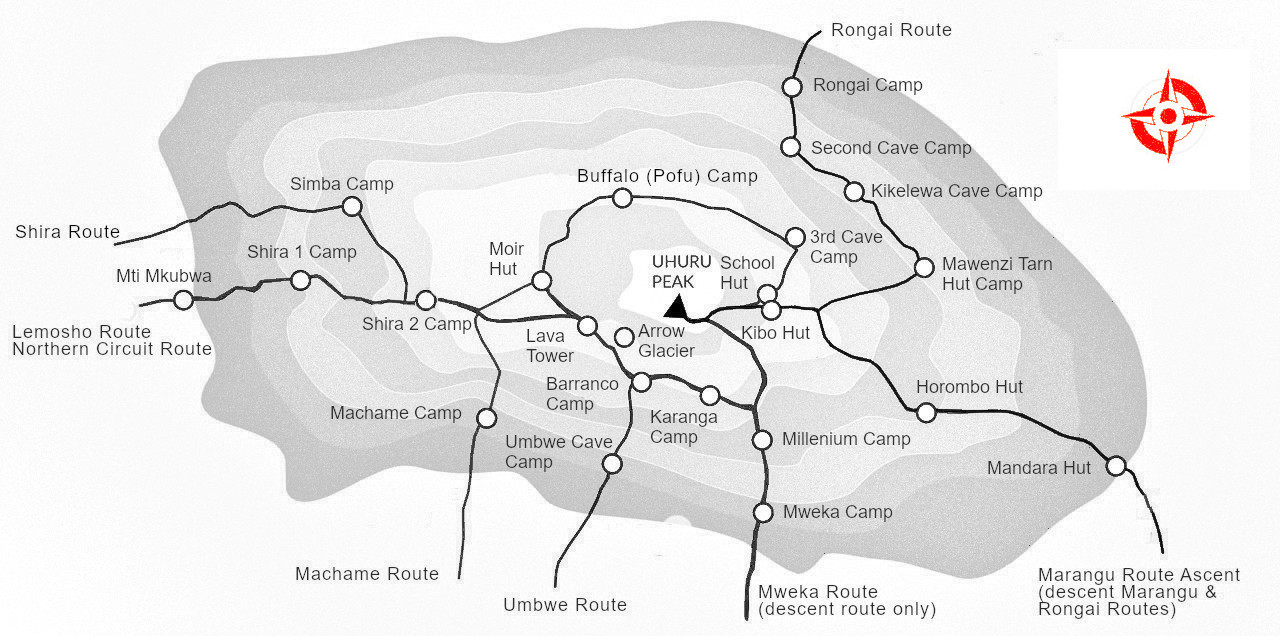 Mt Kilimanjaro Route Map